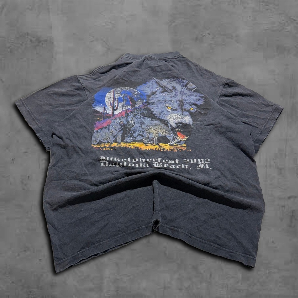 2000s Relaxed Faded Black WCW Biketoberfest 2002 Streetwear Tee Shirt